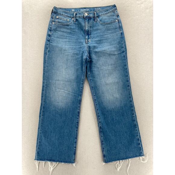 J.Crew High Rise Cropped Kick Out Jeans 1996 Semi Stretch Women's 29 Blue Denim - Picture 1 of 15